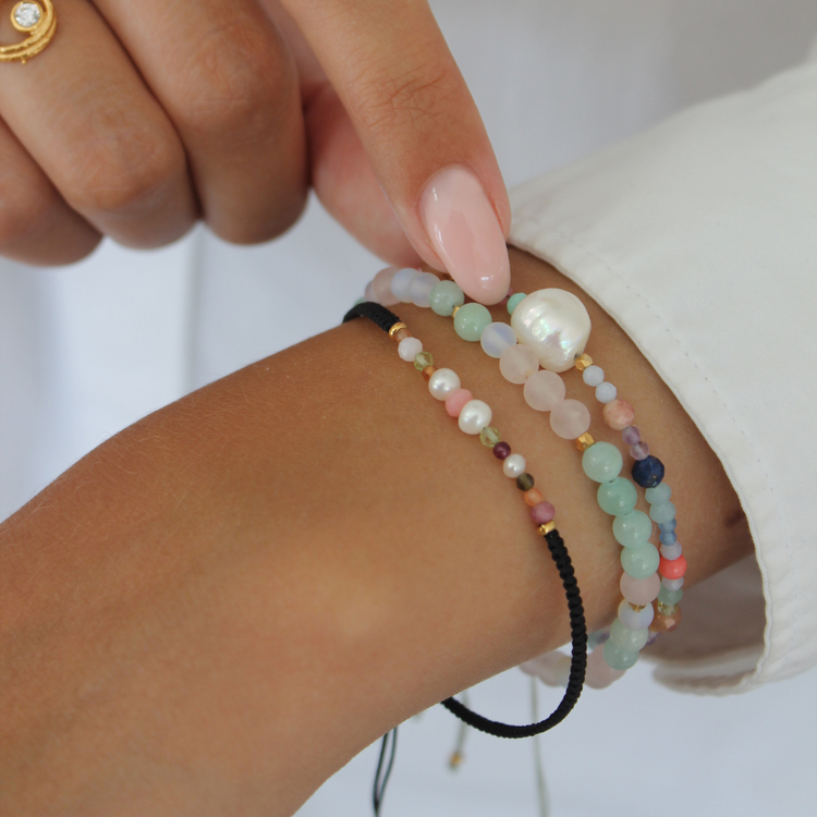 Candy Bracelet - White Forest Mix And Black Ribbon