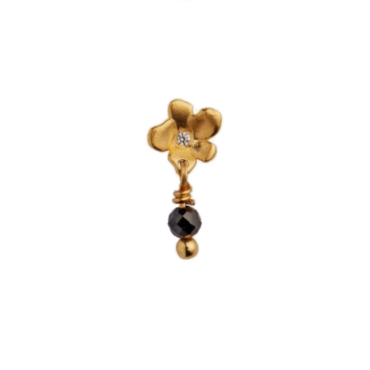 Tres Petit Garden Flower Earring W/ Black Spinel - Gold