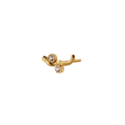 Flow Earring With Two Stones - Gold