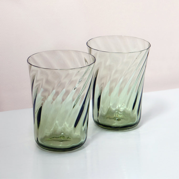 Stilleben Concave Glas - Box af 2, Swirl Moss Green