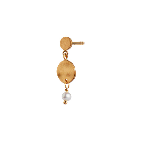 Stine A, Petit Hammered Coin and Stone Earring - Gold