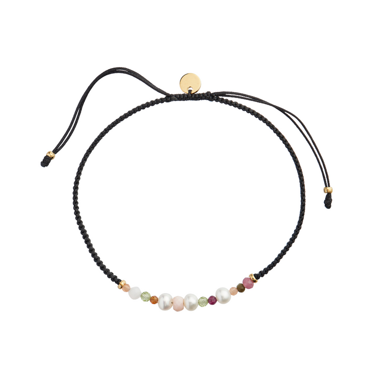 Candy Bracelet - White Forest Mix And Black Ribbon