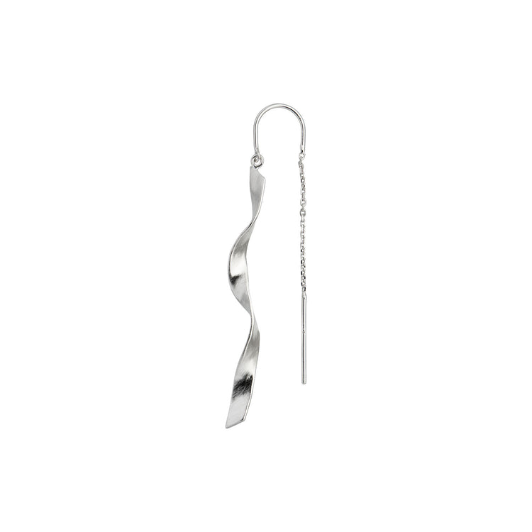 Stine A, Long Twisted Hammered Earring with Chain - Silver